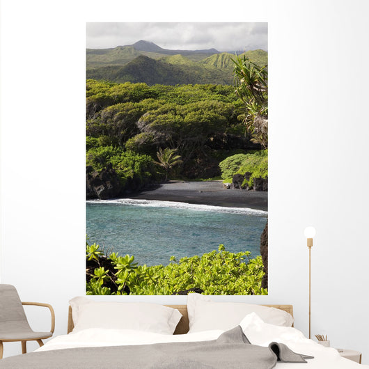 Hawaii, Maui, Hana, The Black Sand Beach of Waianapanapa Wall Mural