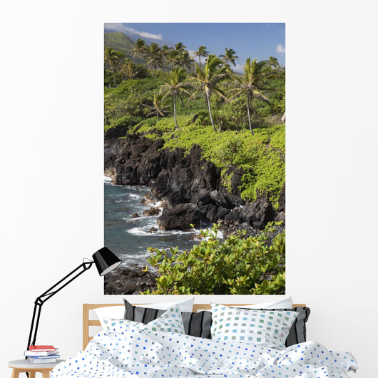 Hawaii, Maui, Hana, The Black Sand Beach of Waianapanapa Wall Mural