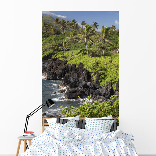 Hawaii, Maui, Hana, The Black Sand Beach of Waianapanapa Wall Mural