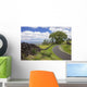 A stone wall lines a country road with views of Maui in the background Wall Mural