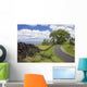 A stone wall lines a country road with views of Maui in the background Wall Mural