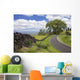 A stone wall lines a country road with views of Maui in the background Wall Mural