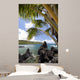 Sunny blue skies light up the lush coast with palm trees Wall Mural