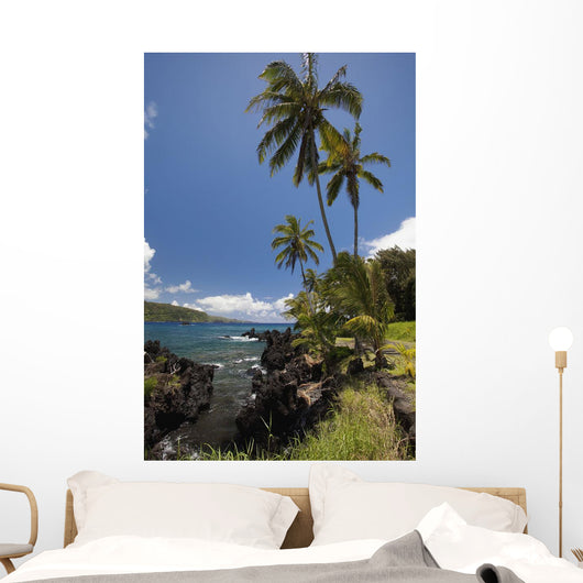 Palm trees and sunny blue sky on the Keanae coast Wall Mural