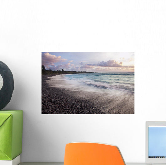 Hawaii, Maui, Hana, Dramatic seascape of Hana's black sand beach Wall Mural