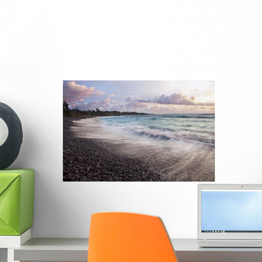 Hawaii, Maui, Hana, Dramatic seascape of Hana's black sand beach Wall Mural