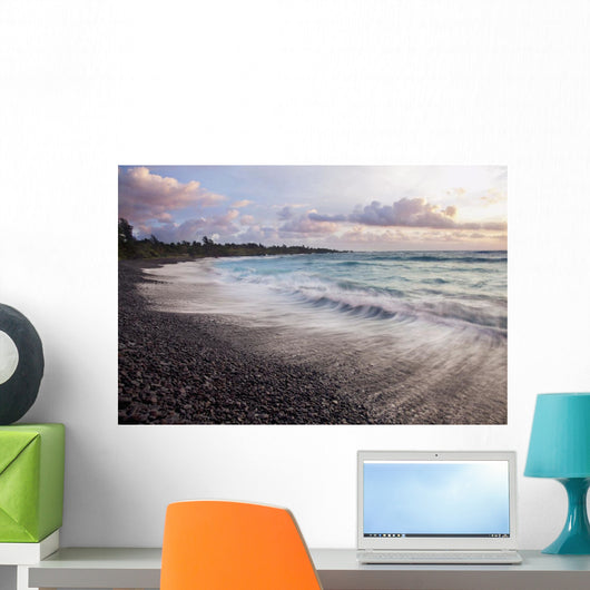 Hawaii, Maui, Hana, Dramatic seascape of Hana's black sand beach Wall Mural