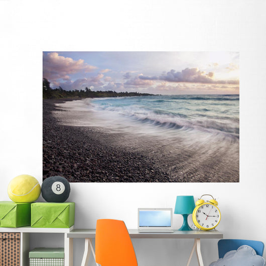 Hawaii, Maui, Hana, Dramatic seascape of Hana's black sand beach Wall Mural