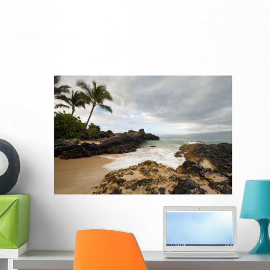 Hawaii, Maui, Makena Cove, Tropical beach and palm trees Wall Mural