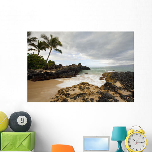 Hawaii, Maui, Makena Cove, Tropical beach and palm trees Wall Mural