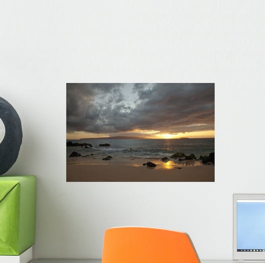 Hawaii, Maui, Makena, Cloudy sunset at Big Beach Wall Mural