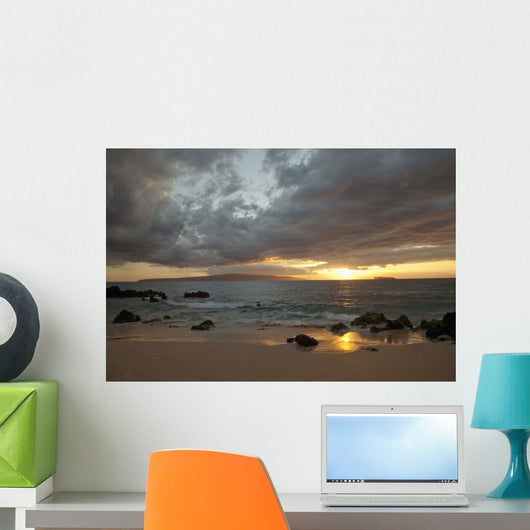 Hawaii, Maui, Makena, Cloudy sunset at Big Beach Wall Mural