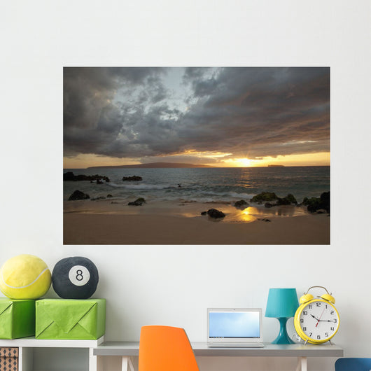 Hawaii, Maui, Makena, Cloudy sunset at Big Beach Wall Mural