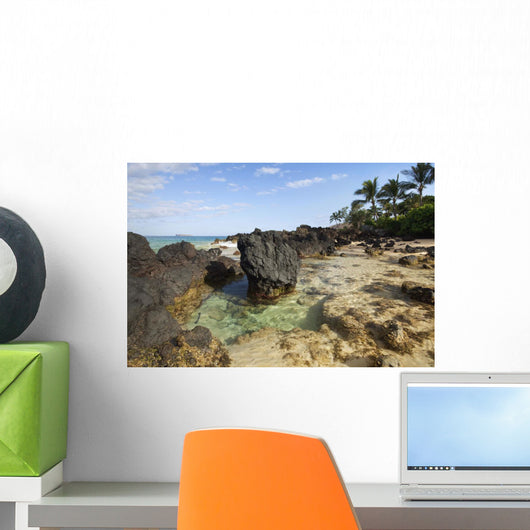 Hawaii, Maui, Makena, Beautiful clear ocean among lava rock Wall Mural