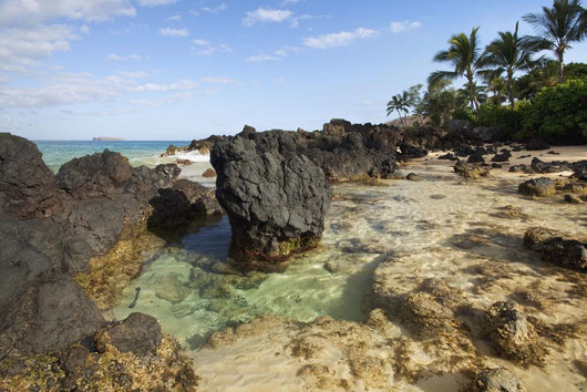 Hawaii, Maui, Makena, Beautiful clear ocean among lava rock Wall Mural