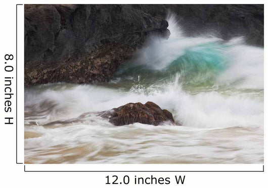 Hawaii, Maui, Makena, An ocean wave crashes among a lava coast Wall Mural