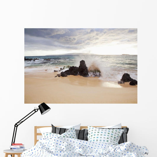 Hawaii, Maui, Surf crashes onto Big Beach Wall Mural