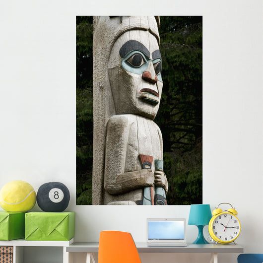carvings on totem pole Wall Mural