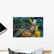 Hawaii, A green sea turtle being cleaned by yellow tangs Wall Mural
