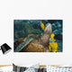 Hawaii, A green sea turtle being cleaned by yellow tangs Wall Mural