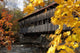 A covered bridge over a river in Autumn Wall Mural