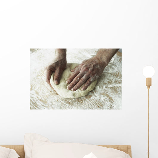 Close-Up Of Hands Kneading Dough Wall Mural