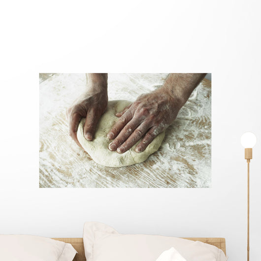 Close-Up Of Hands Kneading Dough Wall Mural