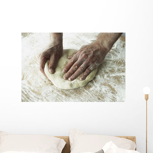 Close-Up Of Hands Kneading Dough Wall Mural