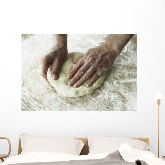 Close-Up Of Hands Kneading Dough Wall Mural