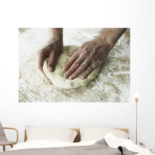 Close-Up Of Hands Kneading Dough Wall Mural