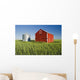 Metal Grain Bin And Wooden Grain Bin In Wheat Field Wall Mural