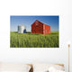 Metal Grain Bin And Wooden Grain Bin In Wheat Field Wall Mural