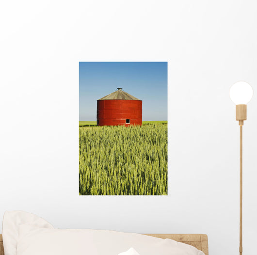 Red Grain Bin In Wheat Field Wall Mural