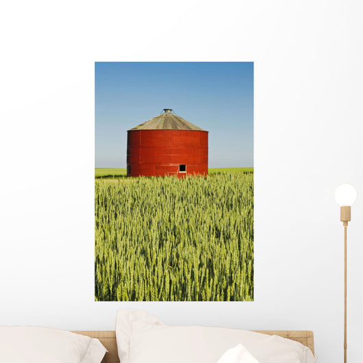 Red Grain Bin In Wheat Field Wall Mural