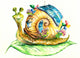 Snail in eco-house.My own watercolor painting. Wall Decal