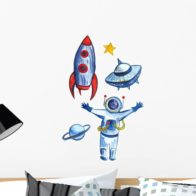 Watercolor Cosmos Outer Space Wall Decal Sticker Set shown on a wall