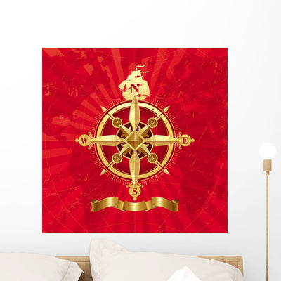 Ancient Golden Compass Rose Wall Mural shown on a wall