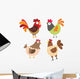 Four Colorful Cartoon Chickens Wall Decal Sticker Set