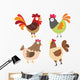 Four Colorful Cartoon Chickens Wall Decal Sticker Set