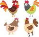 Four Colorful Cartoon Chickens Wall Decal Sticker Set