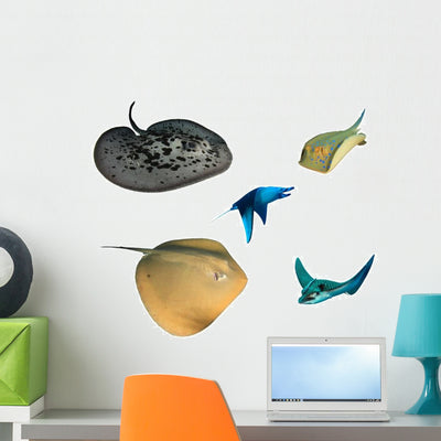 Rays and Stingrays Wall Decal Sticker Set shown on a wall