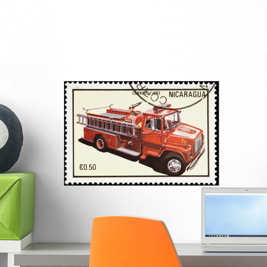 Nicaraguan mail stamp featuring a fire truck Wall Mural