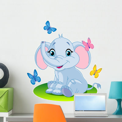 Baby Elephant Wall Decal shown on a wall