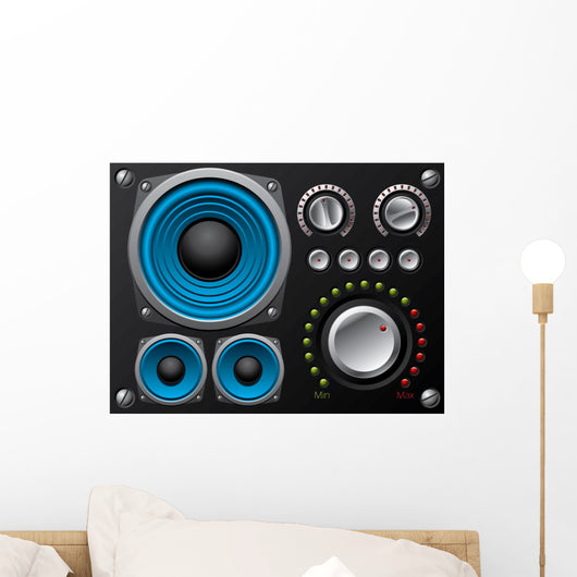 Blue speakers with amplifier and knobs Wall Mural