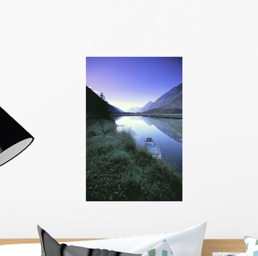 Canoe Sits At Lake Side Kenai Mtns Sunrise Wall Mural
