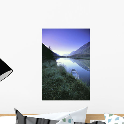 Canoe Sits At Lake Side Kenai Mtns Sunrise Wall Mural