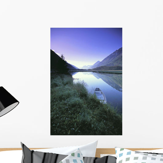 Canoe Sits At Lake Side Kenai Mtns Sunrise Wall Mural