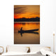 Man Canoeing @ Sunset In Lake Southcentral Ak Wall Mural