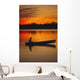 Man Canoeing @ Sunset In Lake Southcentral Ak Wall Mural