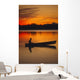 Man Canoeing @ Sunset In Lake Southcentral Ak Wall Mural